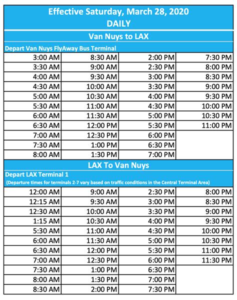 flyaway schedule van nuys